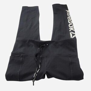 Reebok Black Petite Leggings S | Activewear Workout Drawstring | Cropped | Fitne